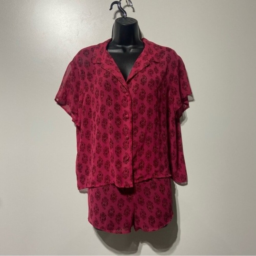 Victorias Secret Pink Paisley Sheer Pajama Set Top Shorts Sz Large Y2K